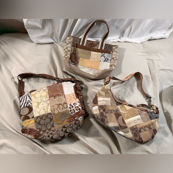 Coach Handbags - Coach Patchwork Vintage Brown Shoulder Bag Set Of 3 Rough Condition Y2K 90s 2000